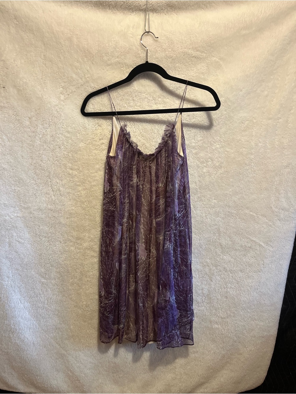 Pegah Anvarian Sheer Overlay Dress — Purple Print — Size 2